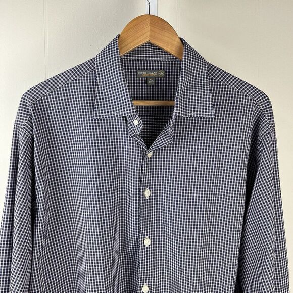 Peter Millar Summer Comfort Shirt Long‎ Sleeve Blue Plaid Timuquana CC Mens XL - Picture 3 of 6